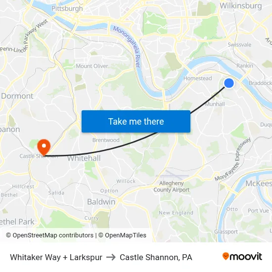 Whitaker Way + Larkspur to Castle Shannon,  PA map