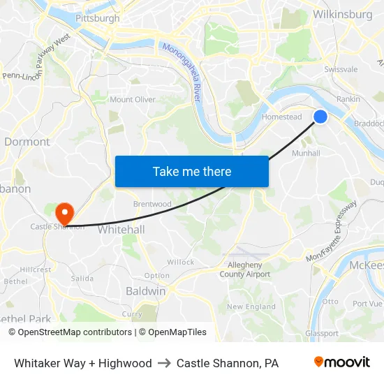 Whitaker Way + Highwood to Castle Shannon,  PA map