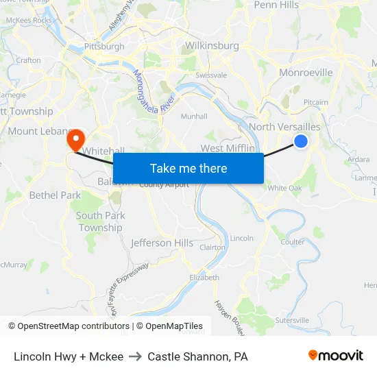 Lincoln Hwy + Mckee to Castle Shannon,  PA map