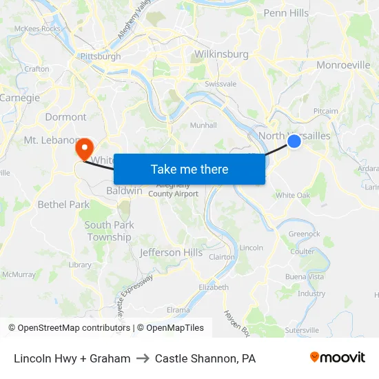 Lincoln Hwy + Graham to Castle Shannon,  PA map