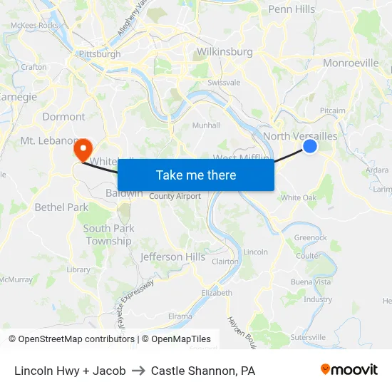 Lincoln Hwy + Jacob to Castle Shannon,  PA map