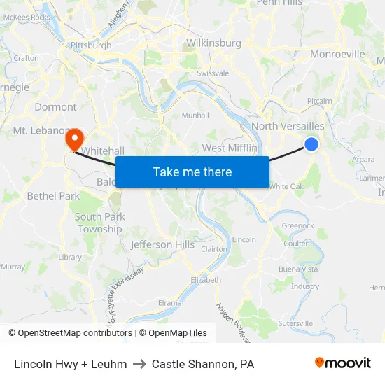 Lincoln Hwy + Leuhm to Castle Shannon,  PA map