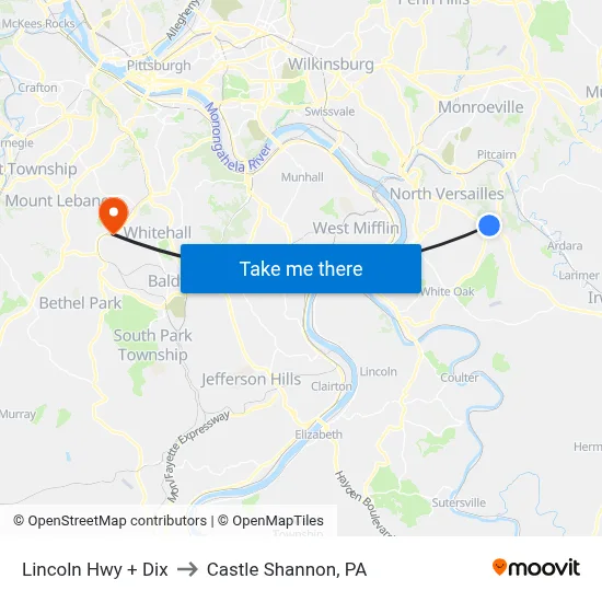 Lincoln Hwy + Dix to Castle Shannon,  PA map