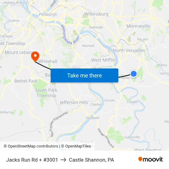 Jacks Run Rd + #3001 to Castle Shannon,  PA map
