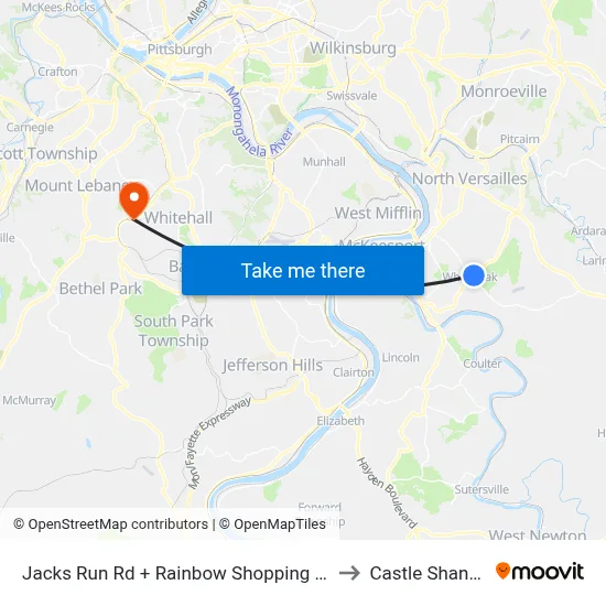 Jacks Run Rd + Rainbow Shopping Center Entrance to Castle Shannon,  PA map