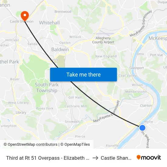 Third at Rt 51 Overpass - Elizabeth Park And Ride to Castle Shannon,  PA map