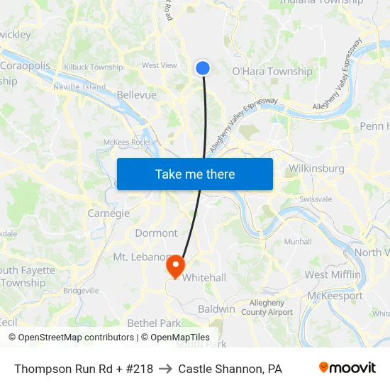 Thompson Run Rd + #218 to Castle Shannon,  PA map