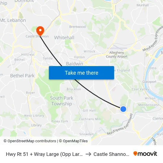 Hwy Rt 51 + Wray Large (Opp Large Vfd) to Castle Shannon,  PA map