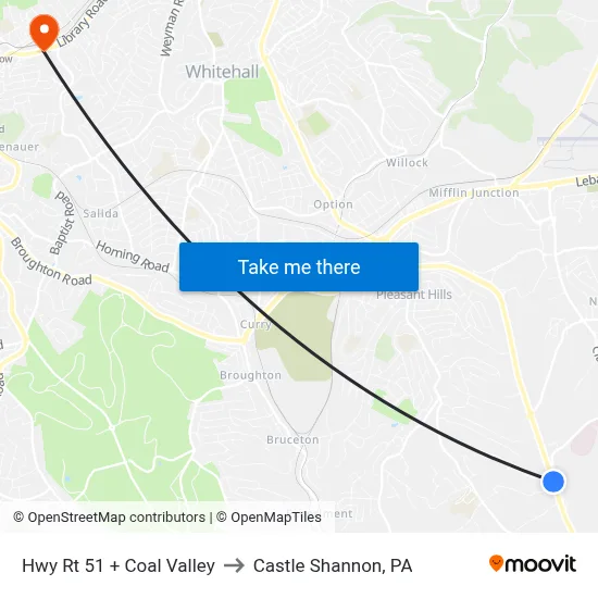 Hwy Rt 51 + Coal Valley to Castle Shannon,  PA map