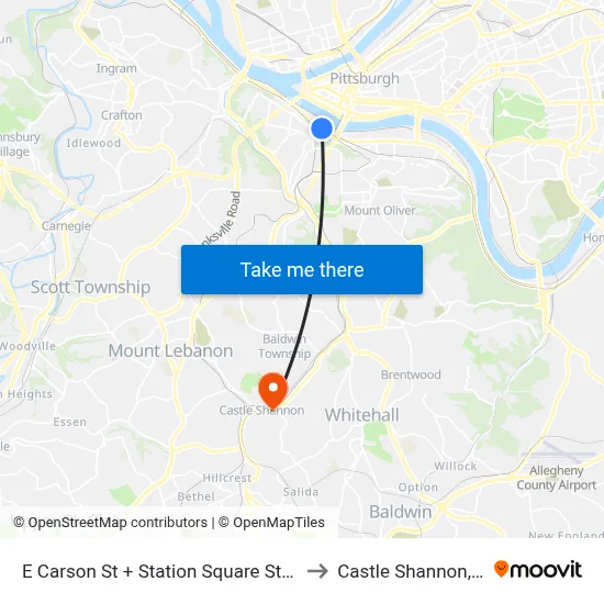 E Carson St + Station Square Station to Castle Shannon,  PA map