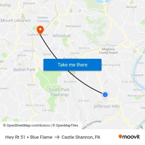 Hwy Rt 51 + Blue Flame to Castle Shannon,  PA map