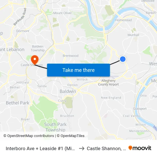 Interboro Ave + Leaside #1 (Mifflin) to Castle Shannon,  PA map