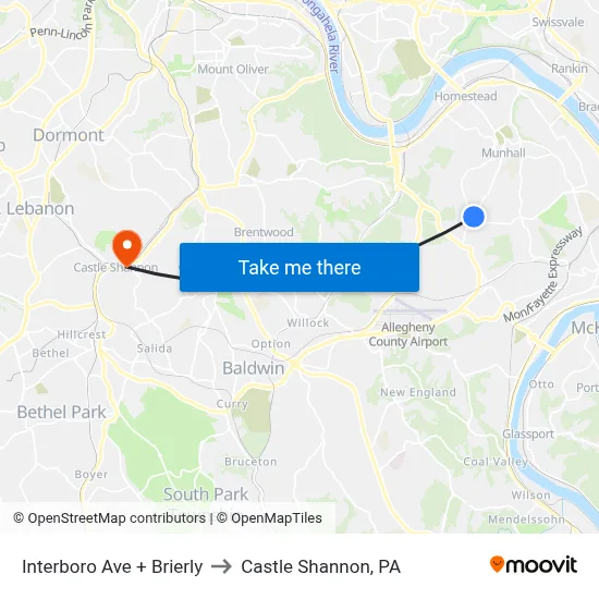 Interboro Ave + Brierly to Castle Shannon,  PA map