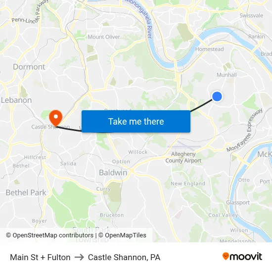 Main St + Fulton to Castle Shannon,  PA map