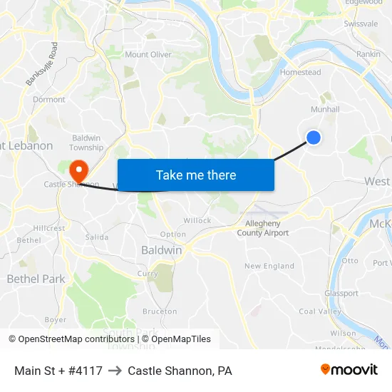 Main St + #4117 to Castle Shannon,  PA map