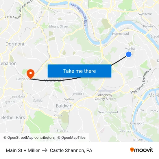 Main St + Miller to Castle Shannon,  PA map