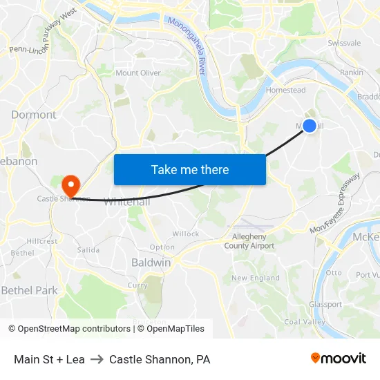 Main St + Lea to Castle Shannon,  PA map