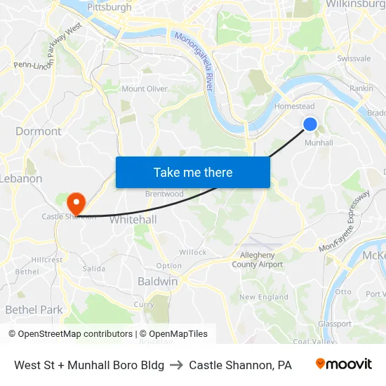 West St + Munhall Boro Bldg to Castle Shannon,  PA map