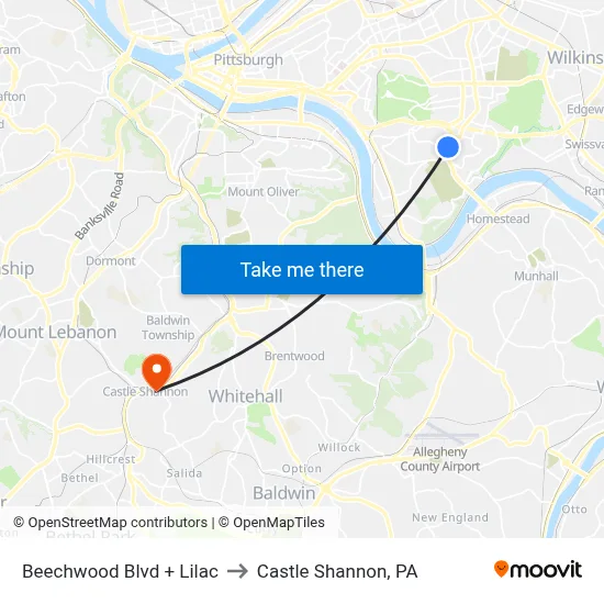 Beechwood Blvd + Lilac to Castle Shannon,  PA map