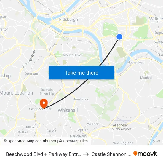 Beechwood Blvd + Parkway Entrance to Castle Shannon,  PA map