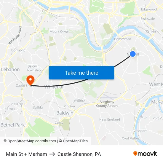 Main St + Marham to Castle Shannon,  PA map