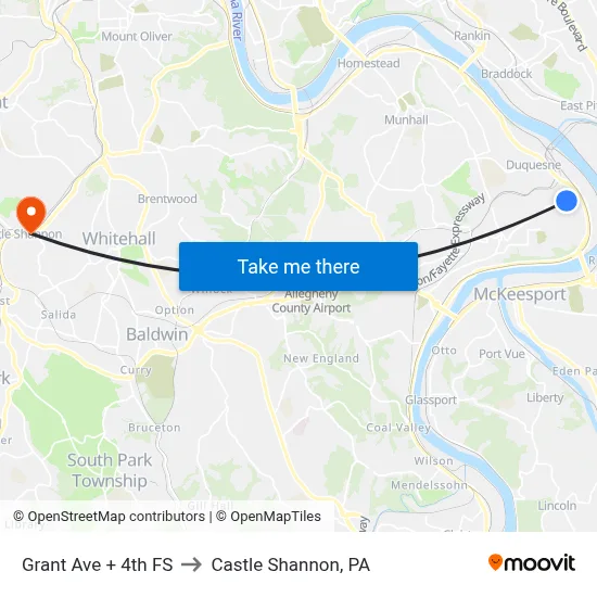 Grant Ave + 4th FS to Castle Shannon,  PA map
