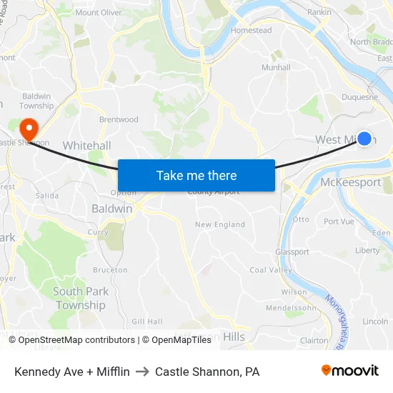 Kennedy Ave + Mifflin to Castle Shannon,  PA map