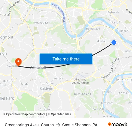 Greensprings Ave + Church to Castle Shannon,  PA map