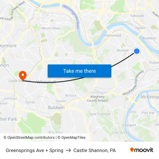 Greensprings Ave + Spring to Castle Shannon,  PA map