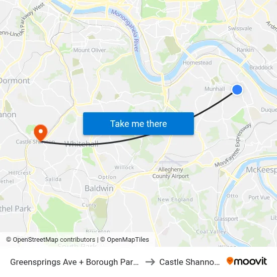 Greensprings Ave + Borough Parking Lot to Castle Shannon,  PA map