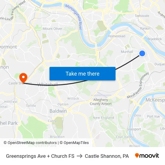 Greensprings Ave + Church FS to Castle Shannon,  PA map