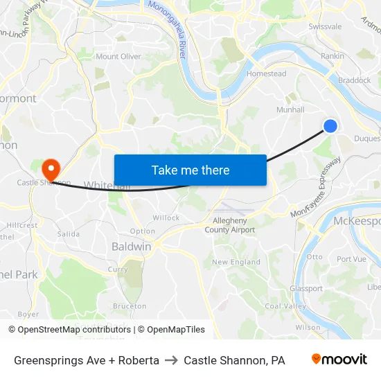 Greensprings Ave + Roberta to Castle Shannon,  PA map