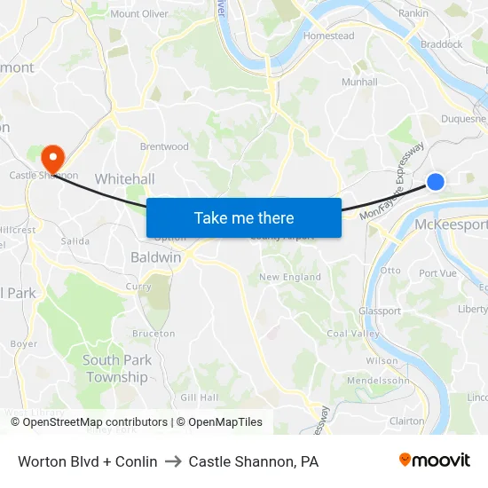 Worton Blvd + Conlin to Castle Shannon,  PA map