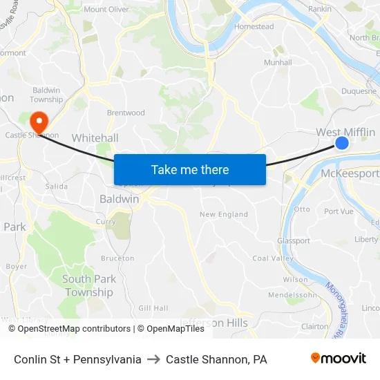 Conlin St + Pennsylvania to Castle Shannon,  PA map