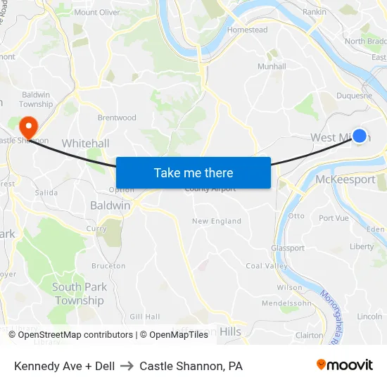 Kennedy Ave + Dell to Castle Shannon,  PA map