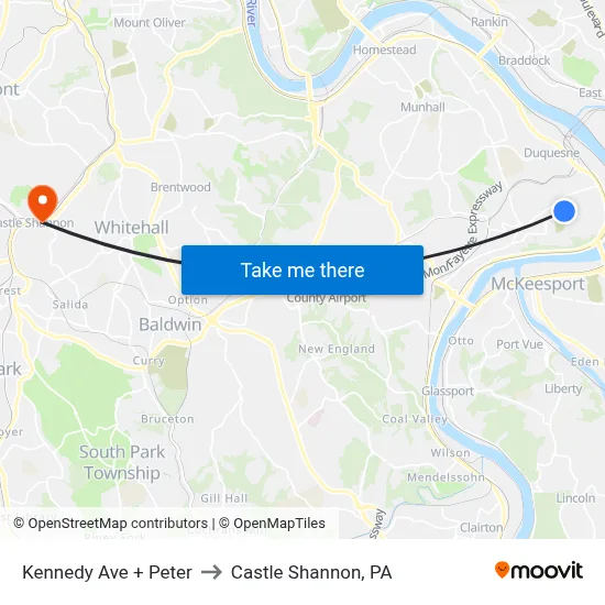 Kennedy Ave + Peter to Castle Shannon,  PA map