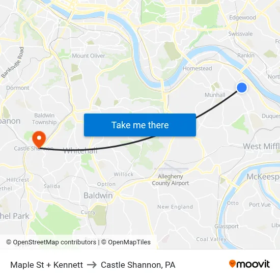 Maple St + Kennett to Castle Shannon,  PA map