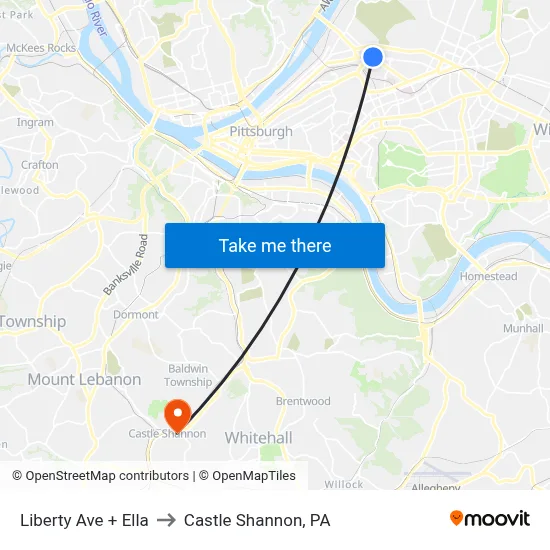 Liberty Ave + Ella to Castle Shannon,  PA map