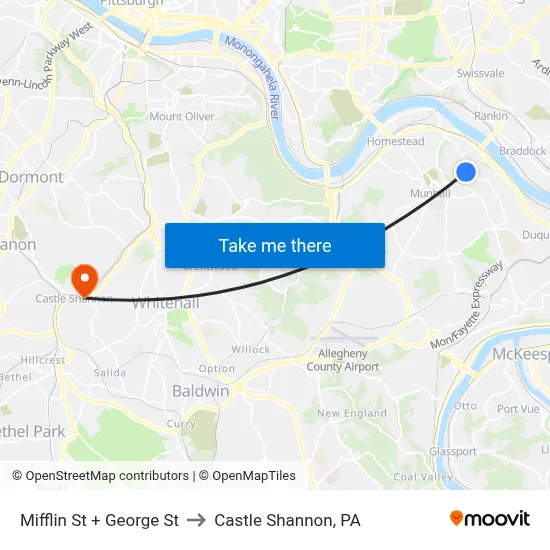 Mifflin St + George St to Castle Shannon,  PA map