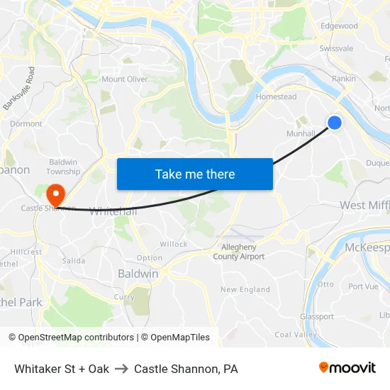 Whitaker St + Oak to Castle Shannon,  PA map