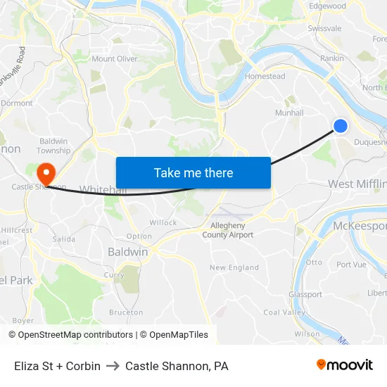 Eliza St + Corbin to Castle Shannon,  PA map