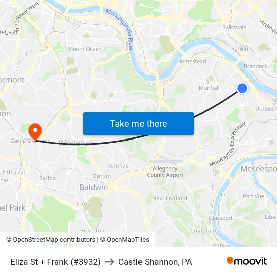 Eliza St + Frank (#3932) to Castle Shannon,  PA map