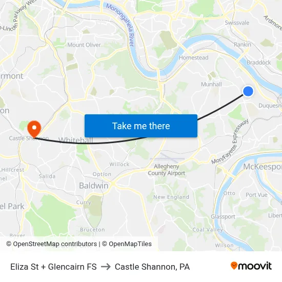 Eliza St + Glencairn FS to Castle Shannon,  PA map