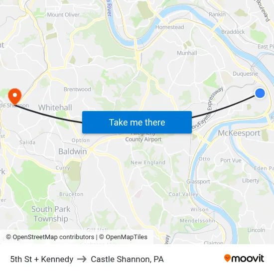 5th St + Kennedy to Castle Shannon,  PA map
