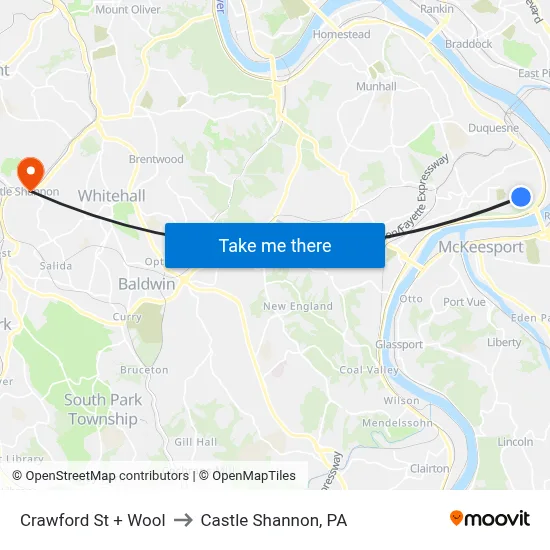 Crawford St + Wool to Castle Shannon,  PA map