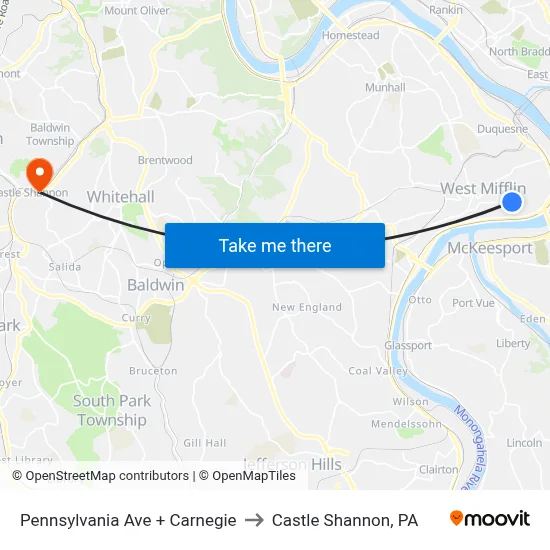 Pennsylvania Ave + Carnegie to Castle Shannon,  PA map