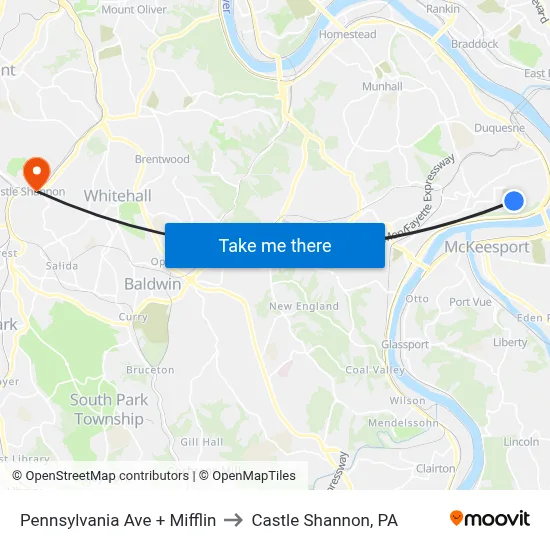 Pennsylvania Ave + Mifflin to Castle Shannon,  PA map