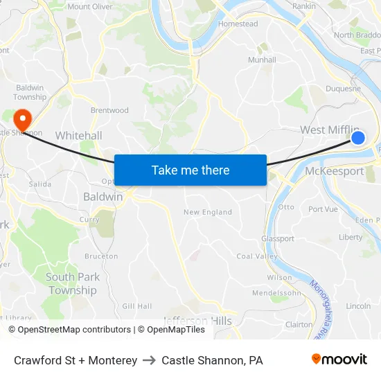 Crawford St + Monterey to Castle Shannon,  PA map