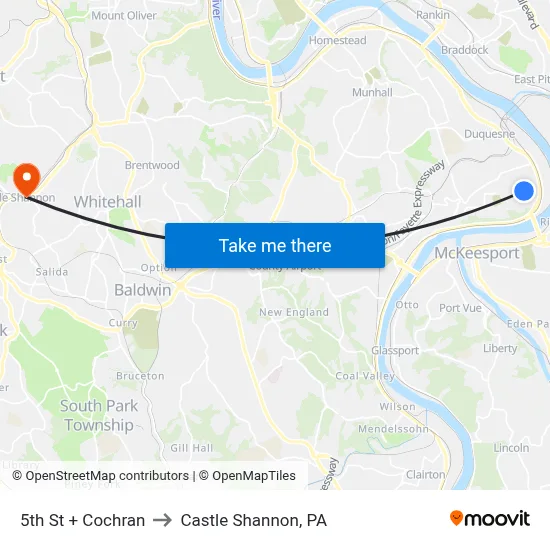 5th St + Cochran to Castle Shannon,  PA map
