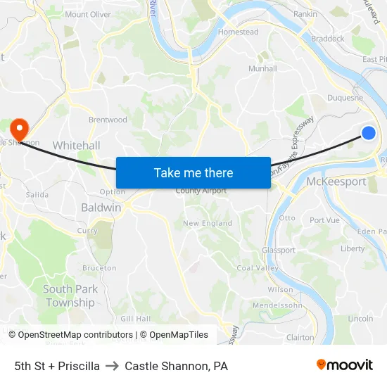 5th St + Priscilla to Castle Shannon,  PA map